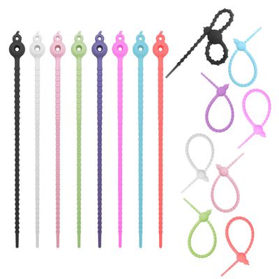16 Pcs Silicone Cable Ties, Reusable Multi-Purpose Cable Straps Double Lock Zip Ties Cord Organizer, for Home,Office,Kitchen,School, 7.8 Inch, 8 Colors