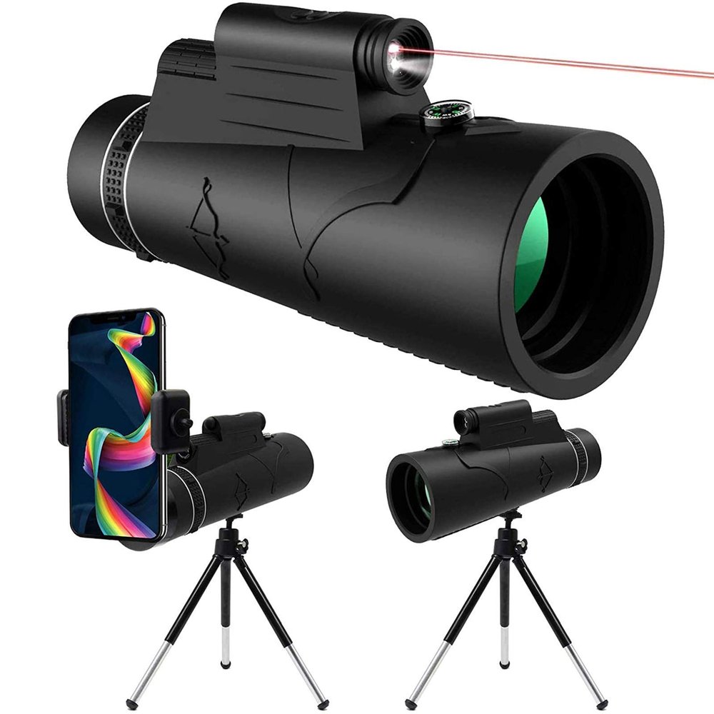 12X50 HD, Night Vision LED Red Waterproof + Smartphone Holder & Tripod, for Mobile Phone Bird Watching Camping Hunting Hiking -