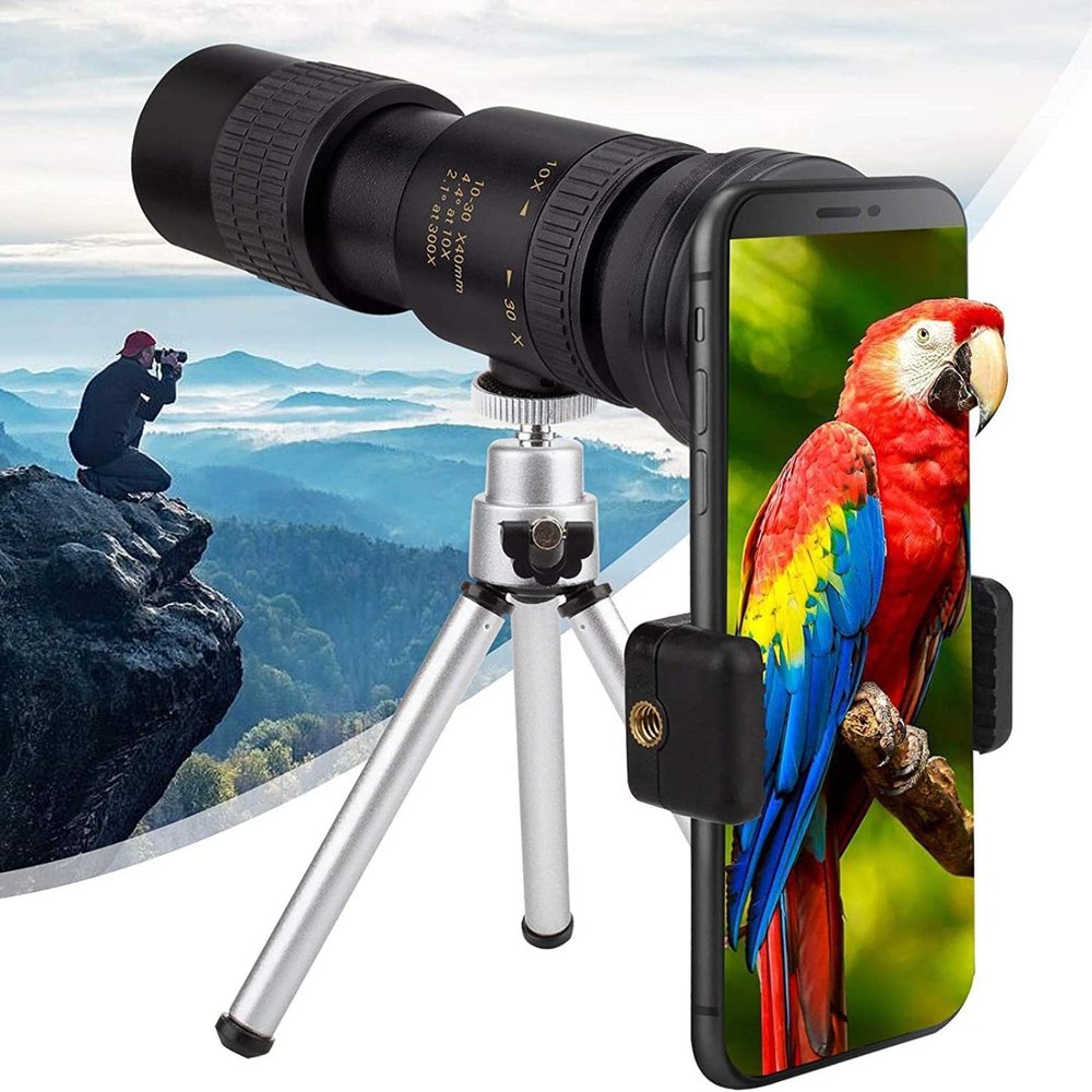 , 10X30 HD Monocular Binoculars Cell Phone Telescope with Cell Phone Mount Tripod, for Climbing Hiking Bird Watching