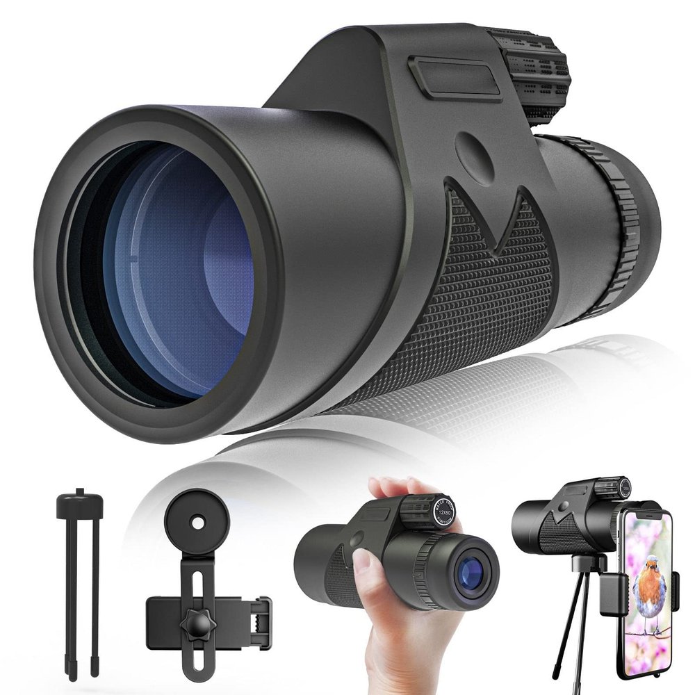 12x42 Waterproof HD with Smartphone Holder Tripod for Adults Kids, High Power Portable Monocular Scope with Clear for Bird Watching Hunting Hiking Travel