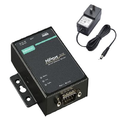 NPORT 5110/US - 1 Port Device Server, US Plug, 10/100M Ethernet, RS-232, DB9 Male, 12-48VDC. Power Adapter(Moxa)