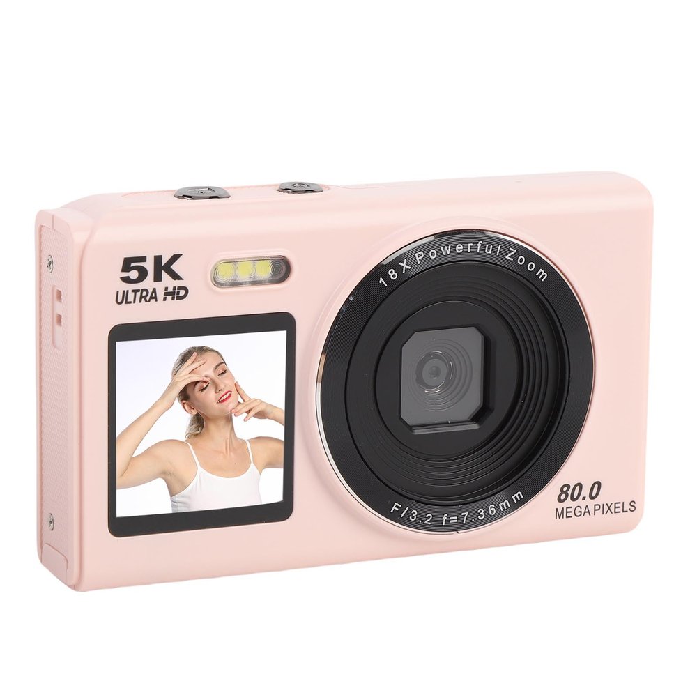 Diyeeni Digital Camera, 80MP FHD 5K Camera with Dual Screen, 18x Zoom, Auto Focus Kid with WiFi, Filters, 32GB Card, Compact Small for Kids Boys Girls (Pink)