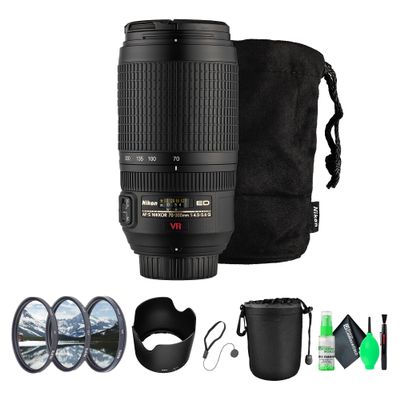 Nikon AF-S VR 70-300mm f/4.5-5.6G IF-ED Telephoto Zoom Lens VR, Lightweight (2161) + Filter Kit + Cleaning Kit + Pouch + Cap Keeper