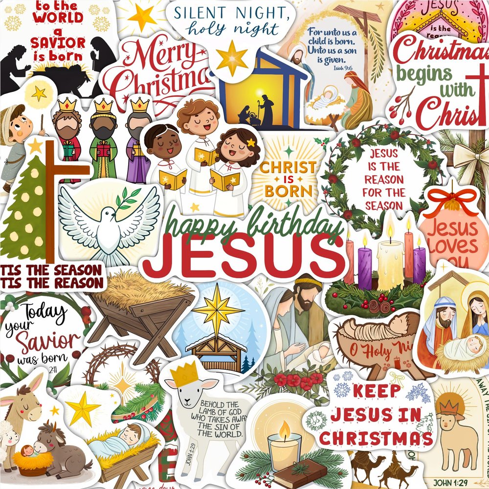 100Pcs Christian Christmas Stickers for Water Bottle - Christian Christmas Gifts, Party Supplies, Decor - Nativity Stickers for Cards - Gift for Women & Men