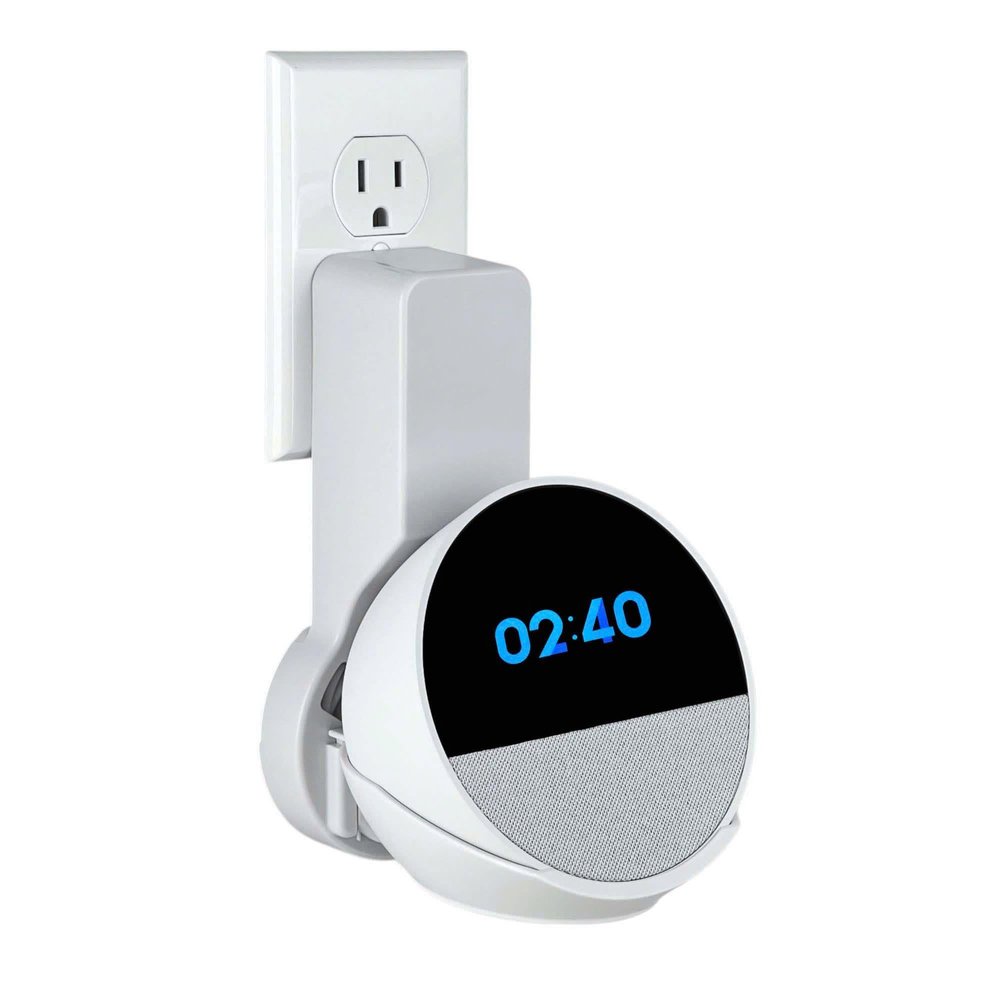 NoveraPrime Wall Mount Stand for Spot 2024 & Hopestar H52 (White), Outlet Holder with Hidden Cable Management, No Drill Screws, Space-Saving Smart Speaker Mount for Kitchen, Bathroom, Bedroom, Type 8