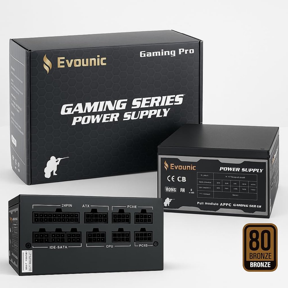 Evounic 800W 80 Plus Bronze Certified ATX Power Supply Full Modular PSU with Active PFC, Dual/Quad Core Support, SLI/Crossfire, Haswell Ready Gaming/Desktop PC Compatible (800W Full-Modular)