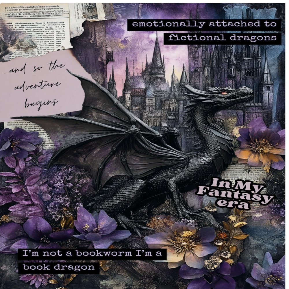 Book Dragon Fantasy Kindle Insert Dark Bookish Decor for Clear Kindle Cases Gift for Fantasy Lovers and Readers in My Fantasy Era (11th Gen Kindle Paperwhite)