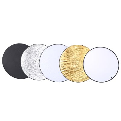 110cm 5 in 1 Handhold Collapsible Round Disc Light Reflector, Portable Photography Diffuser with Gold Silver White Black Surfaces for Indoor Outdoor Shoots