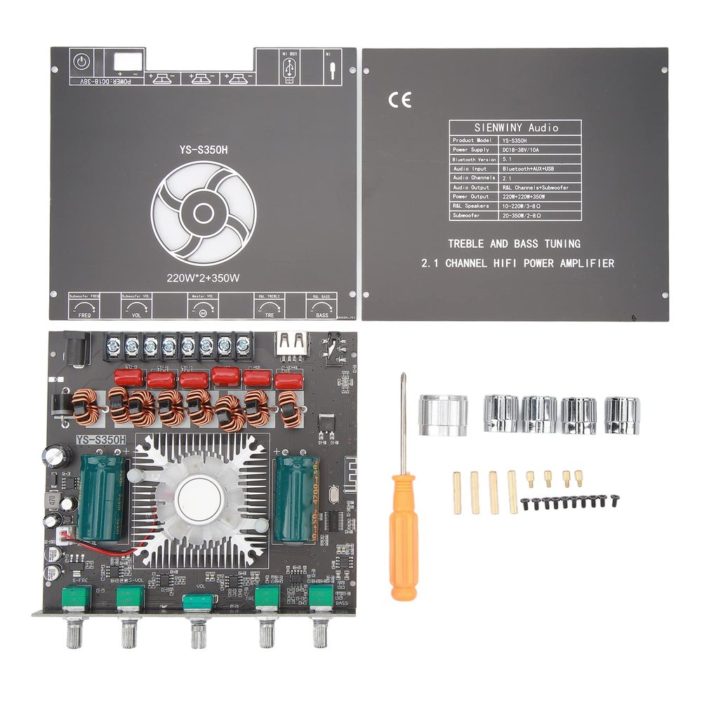 XY S350H 220Wx2 350W 2.1 Channel Bluetooth Power Amplifier Board with TPA3255 HiFi Chip Wide Voltage Input 18V38V for Home Theater System and Professional Audio Setup
