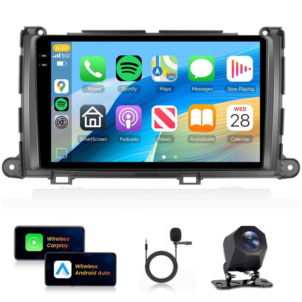 [4G+128G] Car Stereo for Toyota Sienna 2010-2014 with 5GWiFi/Android 15/Wireless Carplay Android Auto,9" Incell Touch Screen Radio,GPS/EQ DSP/Bluetooth5.0/SWC/AHD Backup Camera