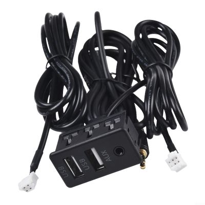 Dual USB AUX Socket Extension Cable Interface Panel Mount Adapter 145cm Dashboard Flush Mount Port for Car Boat Motor Vehicle