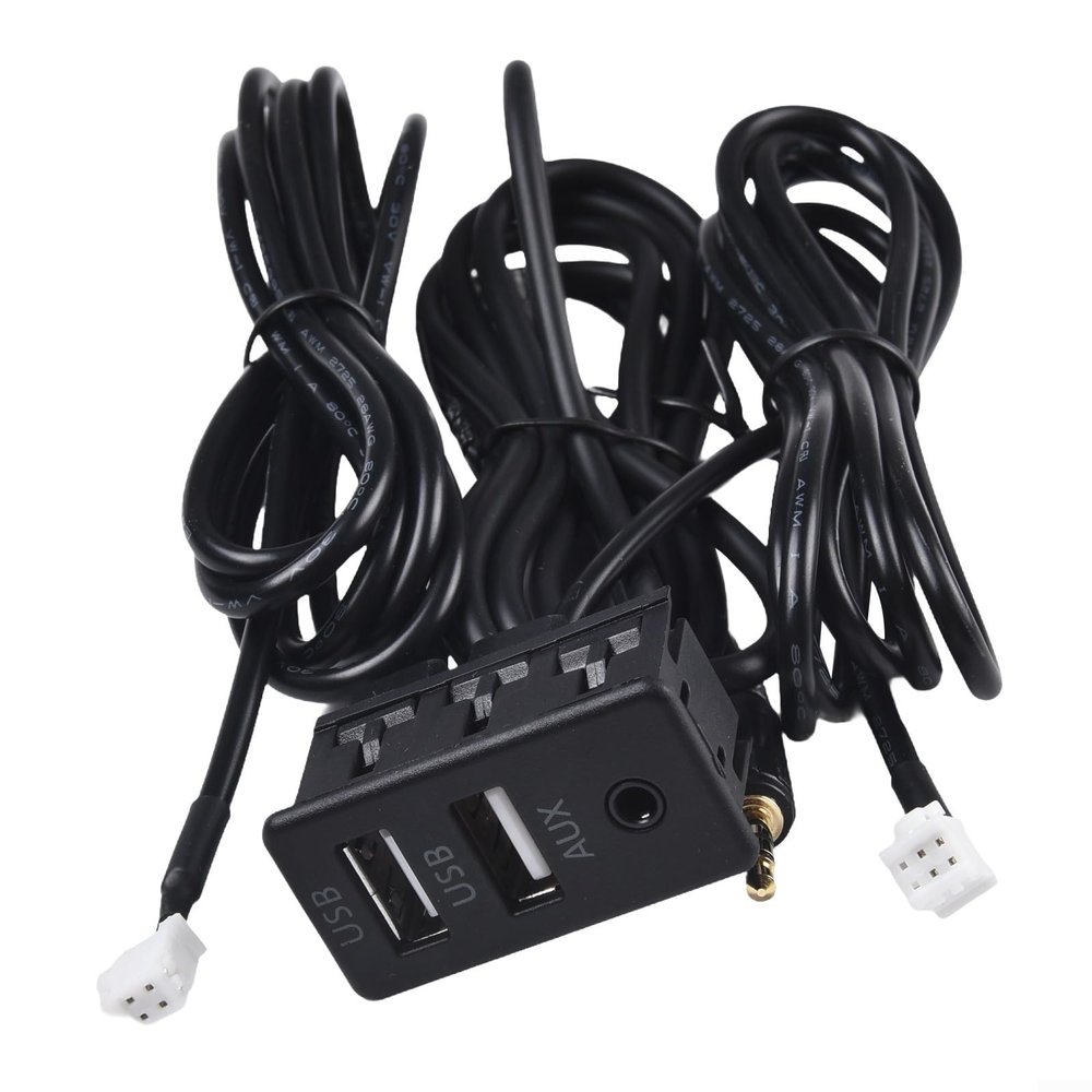 Dual USB AUX Socket Extension Cable Interface Panel Mount Adapter 145cm Dashboard Flush Mount Port for Car Boat Motor Vehicle