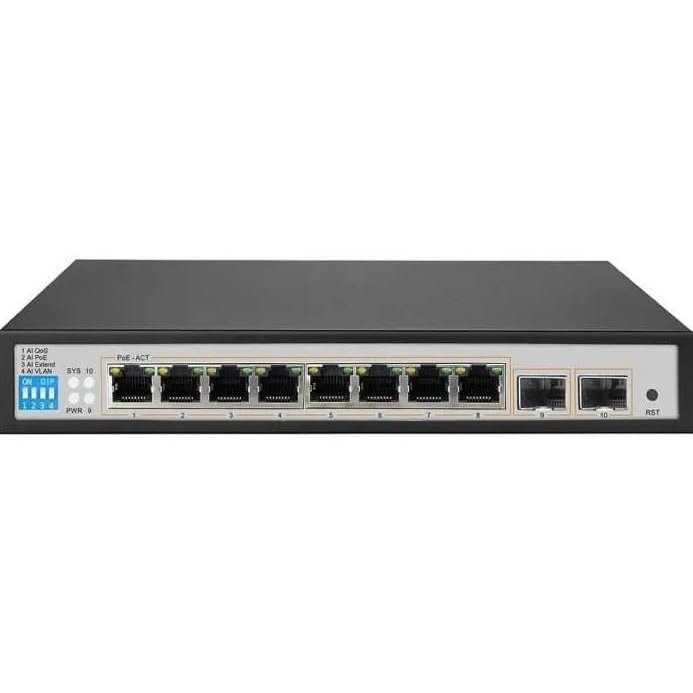 POE-0802G-M 10-Port Gigabit L2 Managed PoE Switch with 8 PoE Ports, 2 Gigabit SFP Uplinks, 96W PoE Budget, AI VLAN/Extend/QoS/PoE, IEEE 802.3af/at, Advanced Security & VLAN, Web GUI & CLI