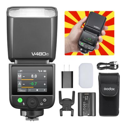 Godox V480F TTL Speedlite Flash for Fujifilm Cameras, GN50, 2.0" Touchscreen, HSS 1/8000s, 2.4G Wireless, USB-C Rechargeable, 650 Full-Power Flashes, Compatible with X-T5 X-T4 X-H2 X-S20 X-Pro3 X-E4