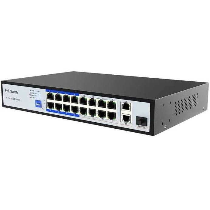 POE-1602G 16-Port 10/100Mbps AI PoE Switch with 1 Gigabit Combo Port & 1 Gigabit Uplink, AI Extend up to 250m, AI VLAN, AI QoS, and AI PoE Intelligent Power Management
