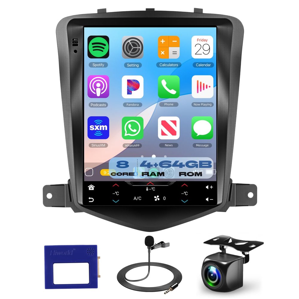 [4+64GB] Carplay Car Stereo Upgrade for Chevrolet Chevy Cruze (2009-2015), 9.7-inch Touchscreen Car Radio Wireless CarPlay Android Auto, BT5.0 WiFi GPS RDS FM EQ SWC Backup Camera