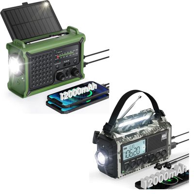 Emergency Weather Radios - AM FM NOAA Radio with Large Solar Panel + LCD AM FM SW NOAA Radio