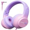 awatrue Kids Headphones, 74/85/94dB Volume Limiter, Foldable Wired Over Ear Headphones for Travel, 3.5mm Jack, Toddler Headphones for School, Chromebook, iPad, Tablet, Purple Pink view 1