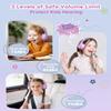 awatrue Kids Headphones, 74/85/94dB Volume Limiter, Foldable Wired Over Ear Headphones for Travel, 3.5mm Jack, Toddler Headphones for School, Chromebook, iPad, Tablet, Purple Pink view 2