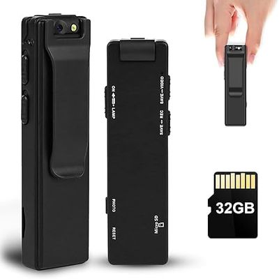 Mini Body Camera with Audio and Video Recording, 1080P Police Body Cam, Portable Bodycam, Personal Small Wearable Clip on Body Worn Camera with 32G Card, Night Vision, Loop Record, Motion Detection