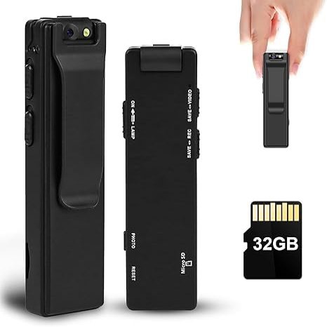 Mini Body Camera with Audio and Video Recording, 1080P Police Body Cam, Portable Bodycam, Personal Small Wearable Clip on Body Worn Camera with 32G Card, Night Vision, Loop Record, Motion Detection