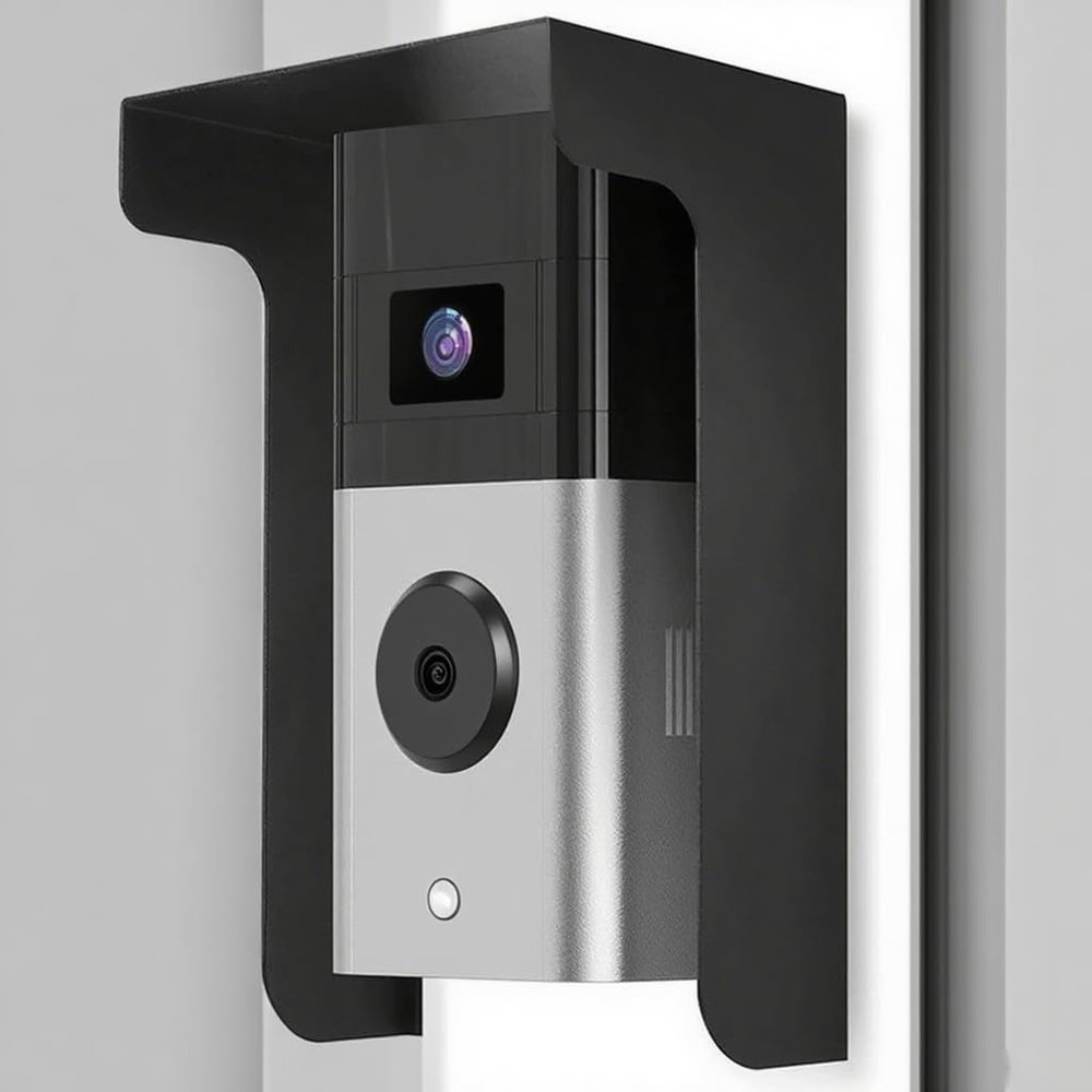 Video Doorbell Camera Mount with Sunshade, Black, Metal, Wall Mount, Weather-Resistant, Universal Compatibility, Rainproof, for Home Security, 6 x 3.5 x 2.5 Inches