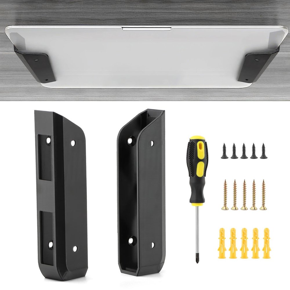 Kazheon Under Desk Laptop Mount with Adhesive & Screws in,Anti-Scratch Pads,1.1"/ 28 mm Thick,for Laptops,Keyboards,Tablets &More (Black)