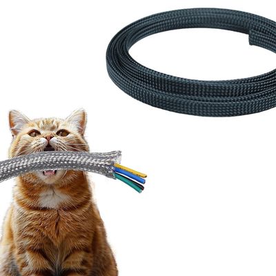 Hegebeck Expandable Braided Cable Sleeving 16.4ft Length - 0.55inch Width, PET Flexible Mesh Protective Sleeves for Tube,Wires,USB Cable,Audio Power Cord,Pets Cats Dogs Chew,Black 1pc