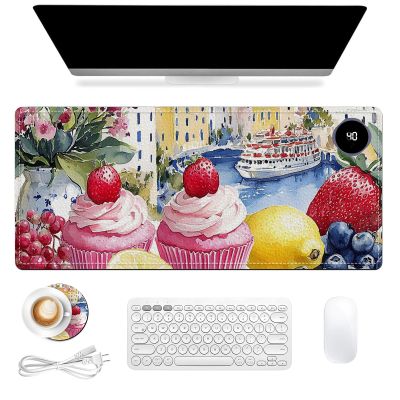 FXIANGWL Heated Mouse Pad 31.5x13 in 3-Temp Fast Heating Desk Mat with Auto Timer Warmer for Hands Wrist Pain Relief Waterproof Keyboard Mat for Office, Gaming, Home, Sweet Treats Garden