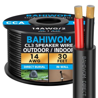 BAHIWOM Outdoor Speaker Wire 14 AWG (30 Feet/9.16 Meters) CCA Speaker Cable CL3 Rated for Patio, Garden, Backyard, Landscape Audio, Direct Burial in Ground/in-Wall Black 2 Conductors