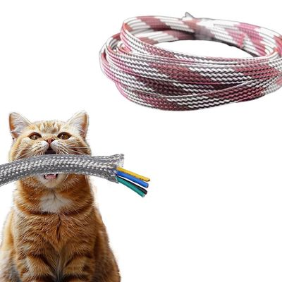 Hegebeck Expandable Braided Cable Sleeving 9.9ft Length - 0.32inch Width, PET Flexible Mesh Protective Sleeves for Tube,Wires,USB Cable,Audio Power Cord,Pets Cats Dogs Chew,Black-White-Pink 1pc