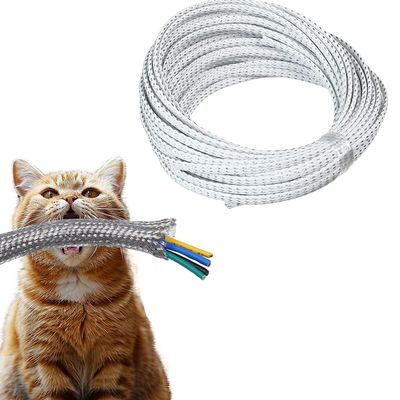 Hegebeck Expandable Braided Cable Sleeving 32.8ft Length - 0.47inch Width, PET Flexible Mesh Protective Sleeves for Tube,Wires,USB Cable,Audio Power Cord,Pets Cats Dogs Chew,White-Silver 1pc