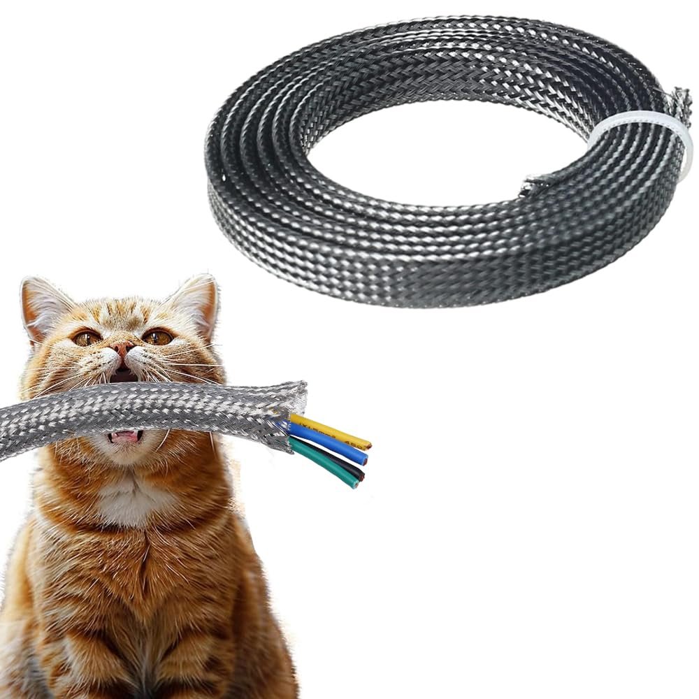 Hegebeck Expandable Braided Cable Sleeving 16.4ft Length - 0.32inch Width, PET Flexible Mesh Protective Sleeves for Tube,Wires,USB Cable,Audio Power Cord,Pets Cats Dogs Chew,Light-Black 1pc