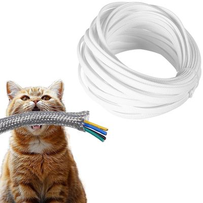 Hegebeck Expandable Braided Cable Sleeving 9.9ft Length - 0.32inch Width, PET Flexible Mesh Protective Sleeves for Tube,Wires,USB Cable,Audio Power Cord,Pets Cats Dogs Chew,White 1pc