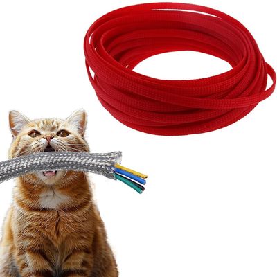 Hegebeck Expandable Braided Cable Sleeving 32.8ft Length - 0.4inch Width, PET Flexible Mesh Protective Sleeves for Tube,Wires,USB Cable,Audio Power Cord,Pets Cats Dogs Chew,Red 1pc