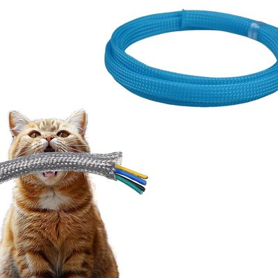 Hegebeck Expandable Braided Cable Sleeving 9.9ft Length - 0.4inch Width, PET Flexible Mesh Protective Sleeves for Tube,Wires,USB Cable,Audio Power Cord,Pets Cats Dogs Chew,Fluorescent Blue 1pc