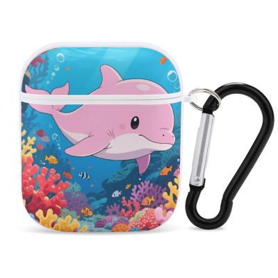 Suitable for AirPods 2nd/1st Generation Protective Case Pink Dolphin Printed Pattern Portable and Shockproof Unisex with Keychain Suitable for iPod Pro Charging Box