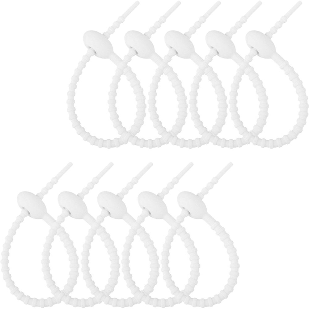 10 Pcs Silicone Zip Ties Bag Clip, Cable Straps, 8 Inch Reusable Rubber Twist Straps, All-Purpose Ties, Silicone Cord, Household Snake Holder for Seal Plastic Bags Wires and Cables