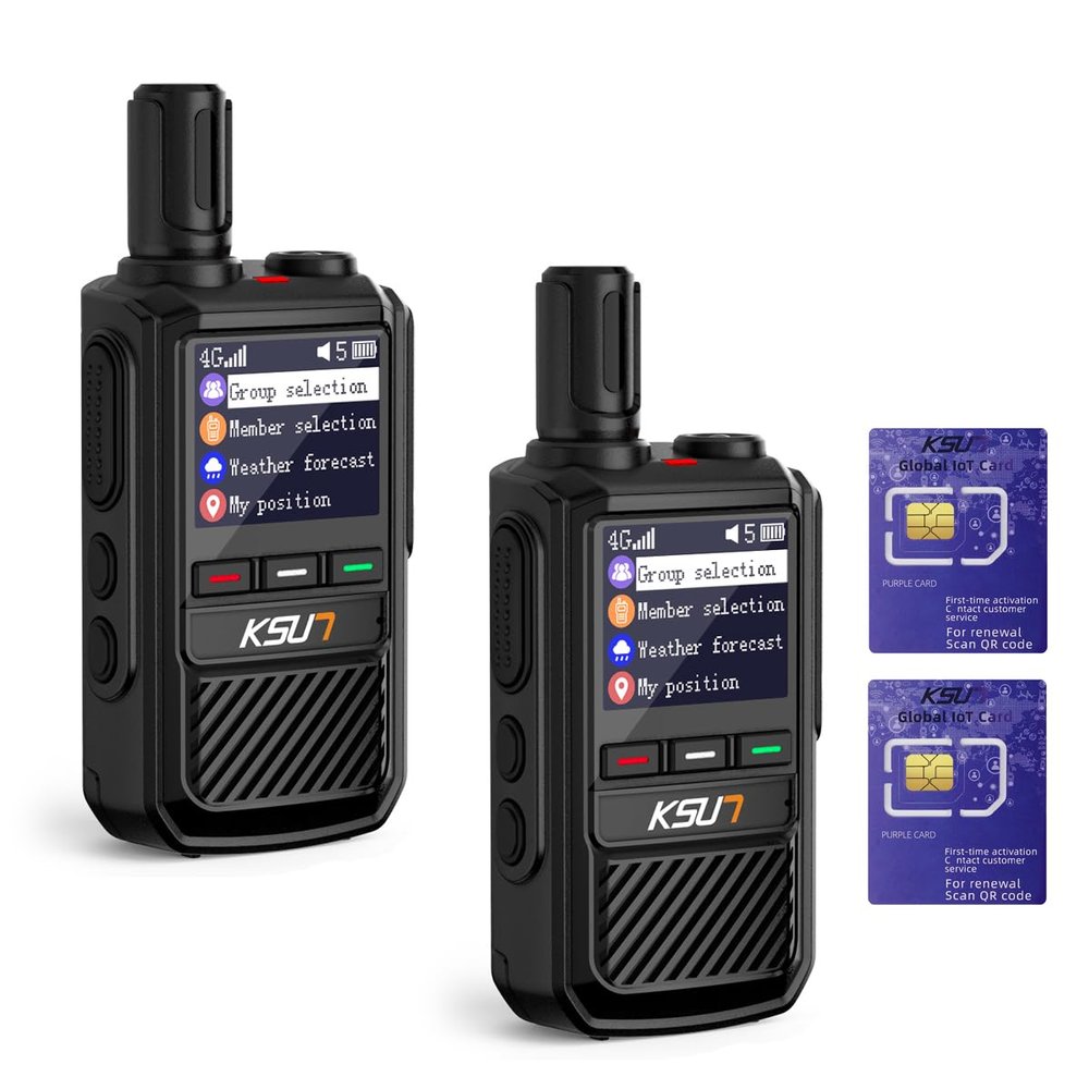 KSUN 4G Network Nationwide POC Radio with 1 Year Pre-Paid Sim Cards Walkie Talkies Long Range 5000 Miles for Outdoor Hiking Camping CT101 (2 Pack)