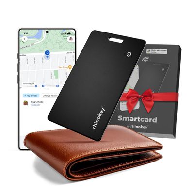 Rhinokey Wallet Tracker Card,(Android Only) 0.07in Slim Rechargeable Airtag Card Tracker Works with Google's Find Hub IP68 Waterproof Tag Item Finder with Key Chain Hole for Luggage Tags Purse