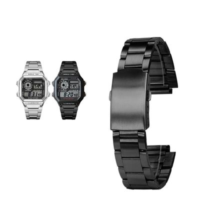 18mm Stainless steel metal watchband Fit for Casio Small Square 3299 AE-1200WH/1300WH/W-218/AE1200(Black)