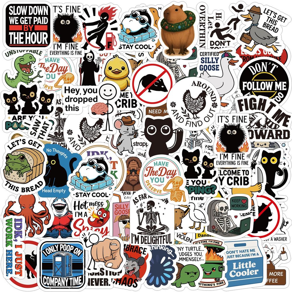 Watersay 300pcs Funny Stickers for Adults 15 Sheets Humor Sticker Bulk Pack Waterproof Cool Decals Accesory for Laptop, Water Bottle, Phone, Water Bottle, Scrapbook, Hard Hat