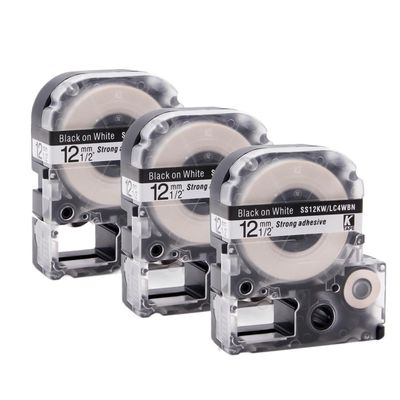 3PK Black On White SS12KW Label Tape 12mm 4WBN Compatible with Label Maker LW-300 LW-400 LW-500 LW-600P LW-700 and Similar Models