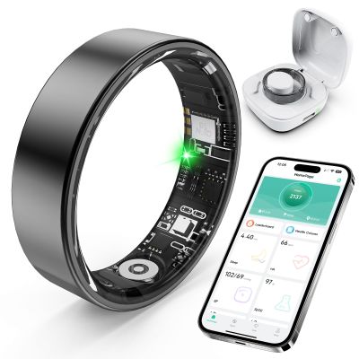 SARUNN ER Smart Ring with Sleep Monitoring, Step Counting, Heart Rate, Blood Oxygen for iPhone and Android, No Subscription Fee, IP68 Waterproof Health Tracker (Black, 10)