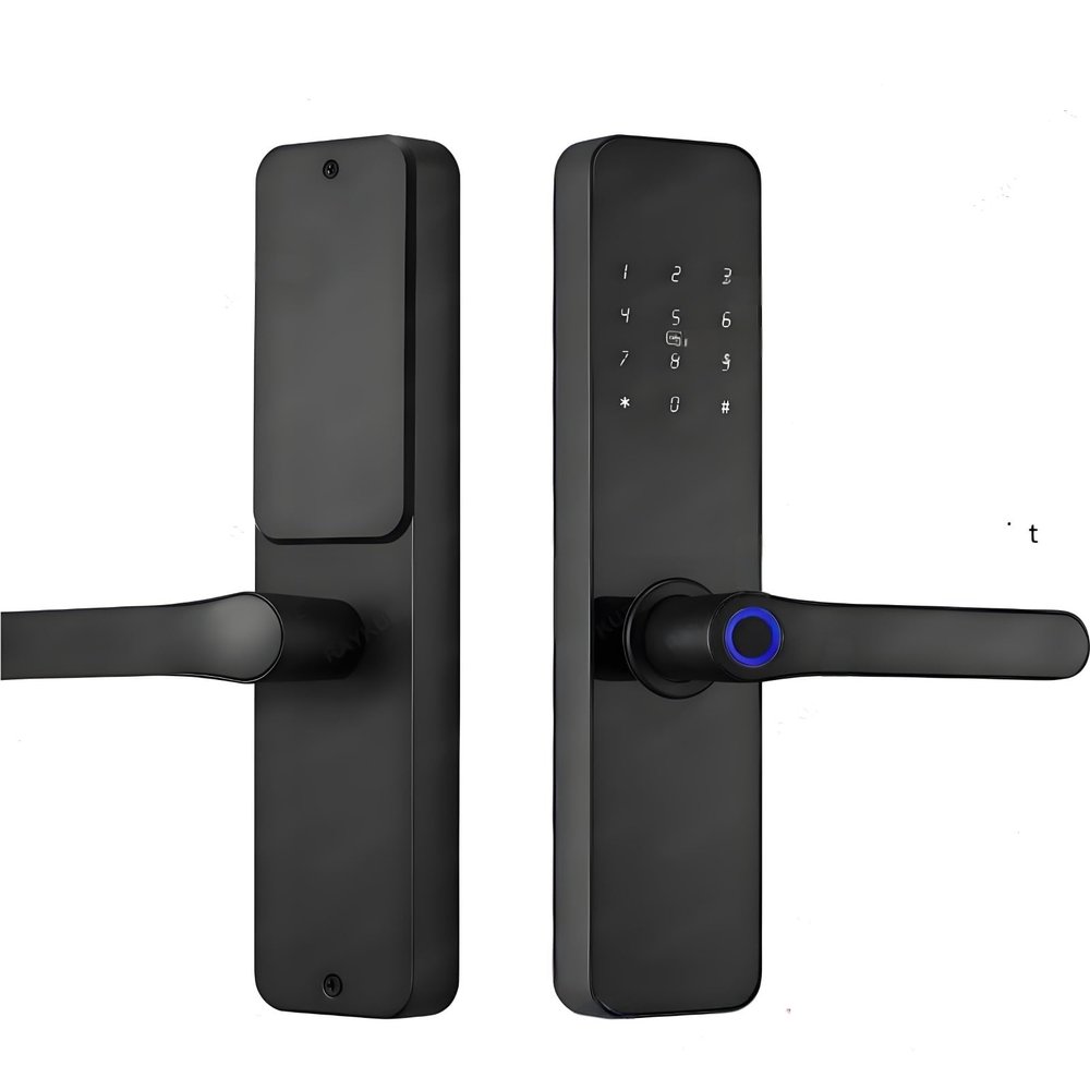 EUDOXAOE Smart Fingerprint Lock, Compatible for RAYKUBE F7 TT Lock Electronic Door Lock with Longer Handle Panels, Mirror Design, APP Remote Control, Adjustable Rod, Fits 28-55mm Doors