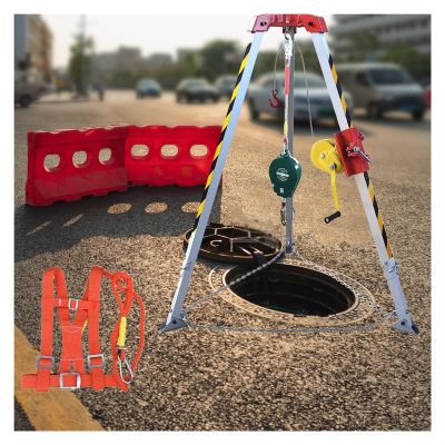 Rescue Tripod with Retractable Legs & 1200lbs Winch for Confined Spaces, Deep Wells & Manholes - Includes Anti-Fall Device & Safety Belt for Enhanced Safety