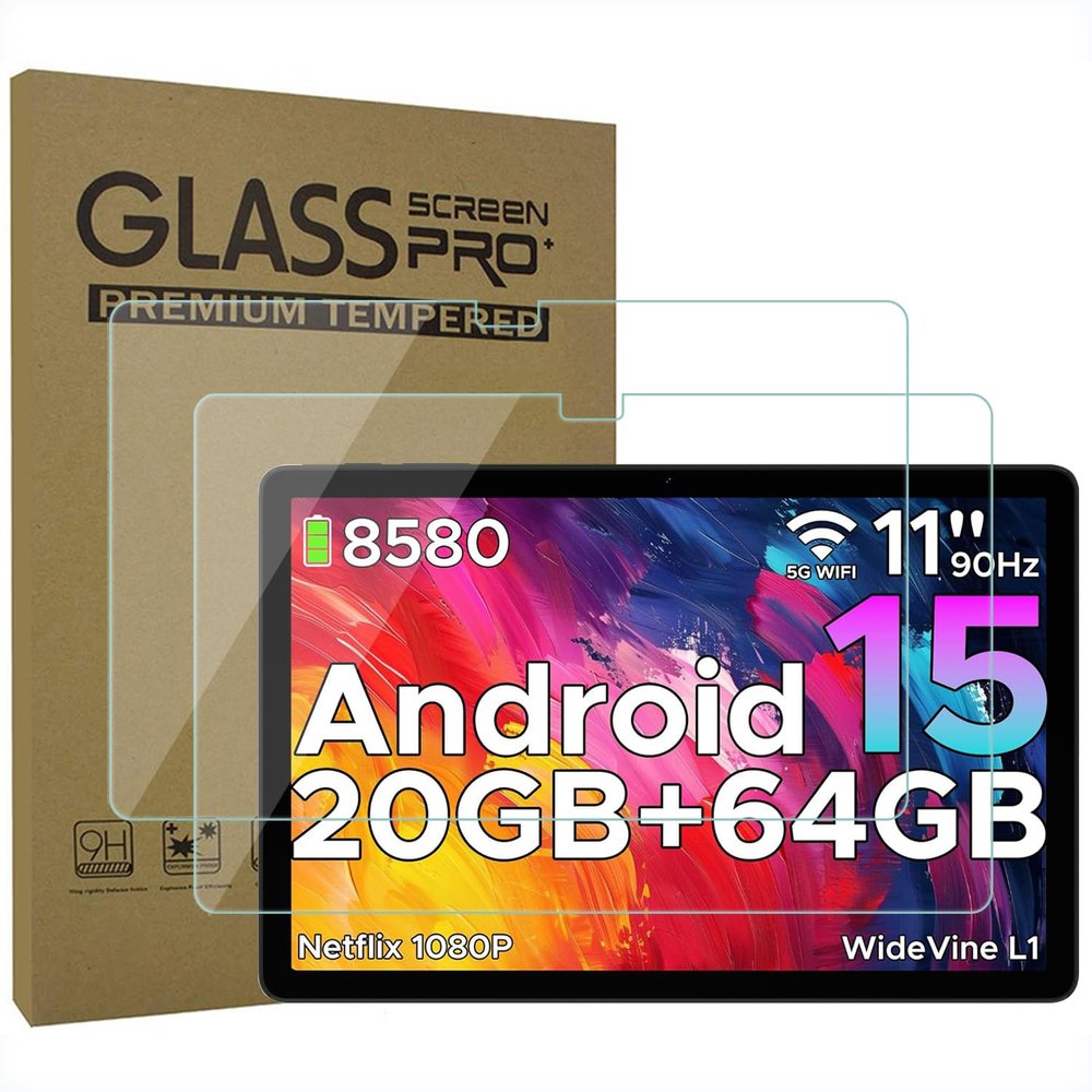 AIJAKO 2-Pack Tablet Screen Protector for DOOGEE Tab A9+ / DOOGEE Tab A9 Pro+ Tablet 11 Inch, Tempered Glass Film Compatible with DOOGEE Tab A9+ / DOOGEE Tab A9 Pro+, Anti-Scratch/9H Hardness