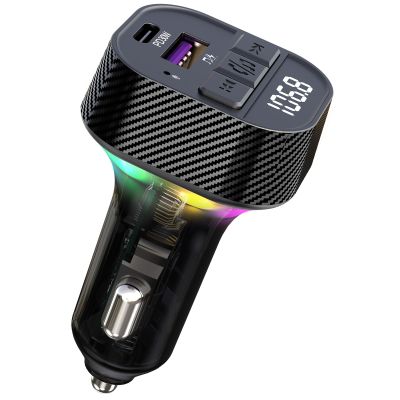 Bluetooth 5.3 FM Transmitter for Car, Bluetooth Car Adapter with Type-C PD(30W) Charger and QC3.0 USB Port, Wireless FM Radio Transmitter, Support MP3 Player, Handsfree Calling, Backlit,U Disk, Grey