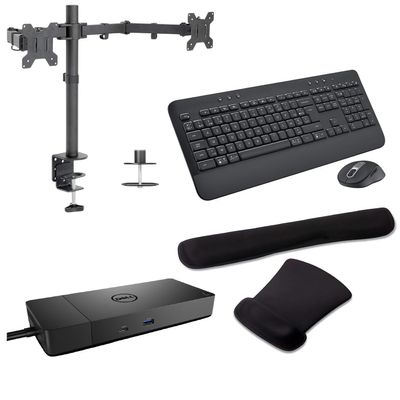 Dell WD19S USB-C Workstation Dock 130W 4K Support, HDMI, DisplayPort, USB Hub and Ethernet Bundled with Desk Mount Dual Monitor Stand, MK650 Wireless Keyboard & Mouse, Gel Mouse & Wrist Pad