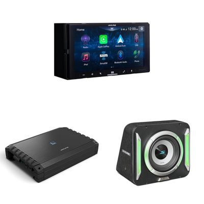 Alpine iLX-W670-S Receiver & S2-SB8 PrismaLink S2-Series 8" subwoofer Built-in RGB Lighting & S2-A55V 5 Channel Amp Bundle